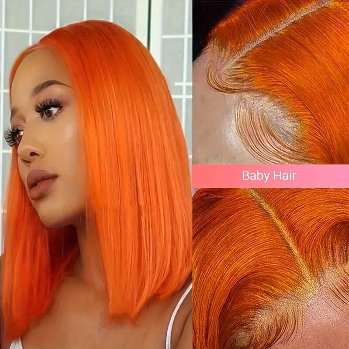 Peluca de cabello Remy 350 con corte bob burdeos y encaje frontal sin pegamento para mujer_voghion.com