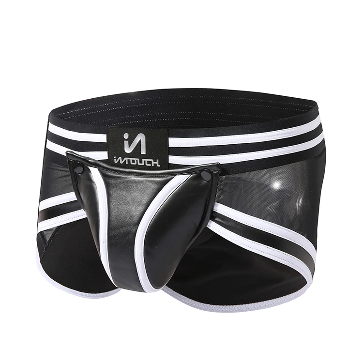 Custom Logo Faux Leather Boxer Briefs Sexy Mens Underwear New Pu Male Tight Underpants For Men 8242