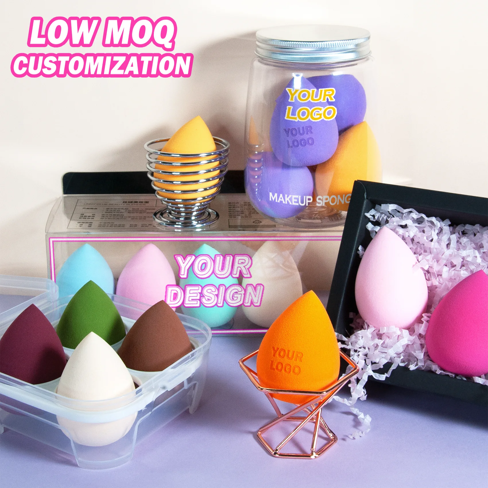 Небольшой минимальный заказ индивидуальный логотип без латекса набор губки для макияжа смешивание косметический спонж