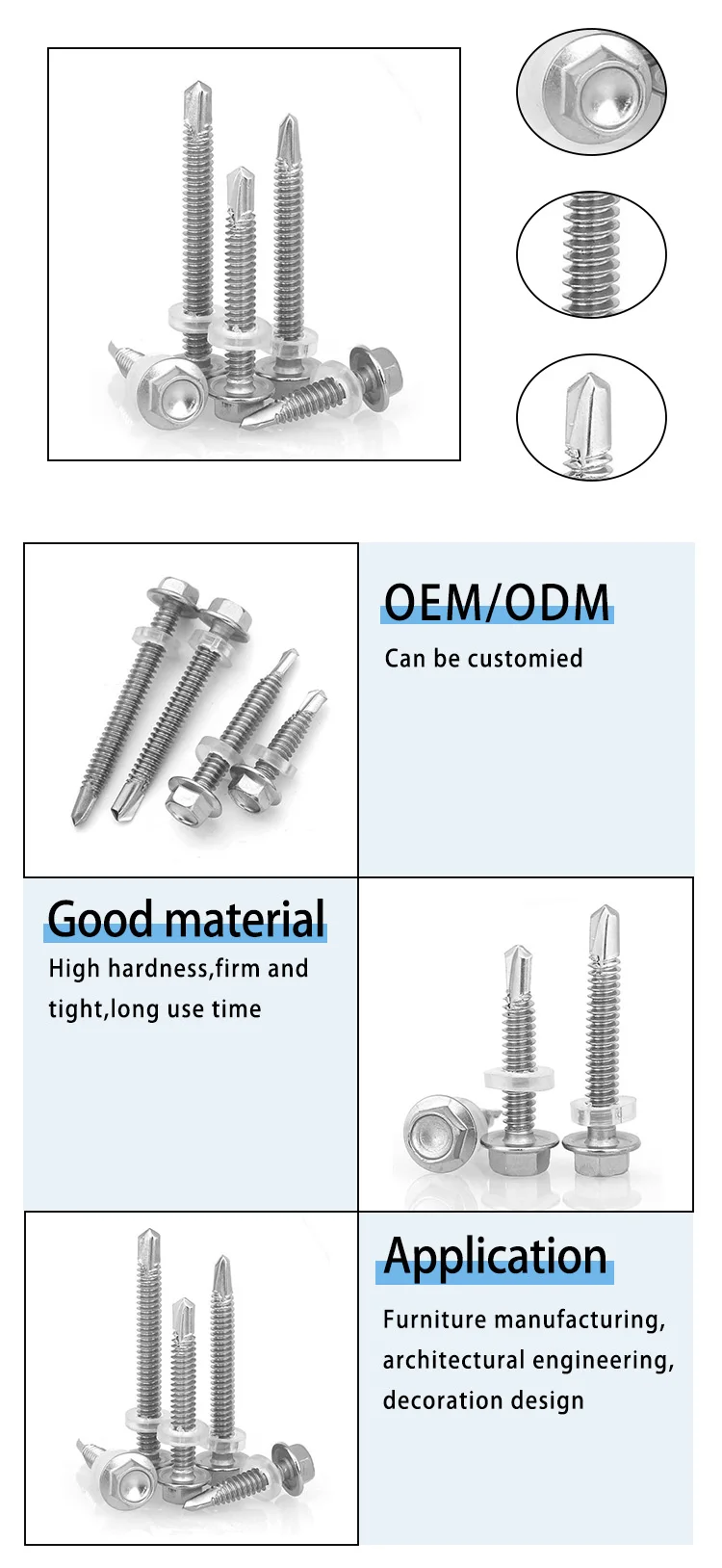 DIN M2 M4 M6 Stainless Steel Zinc Plated Hex Washer Head Self Drilling Screw For Roofing details