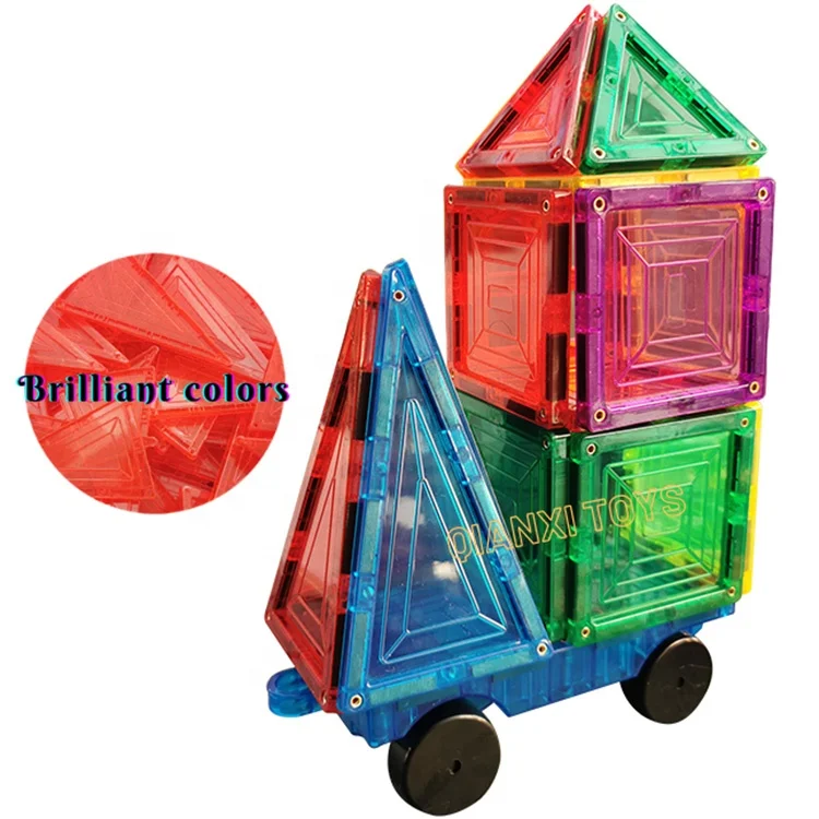 Translucent magnetic building play tiles with wheels for children
