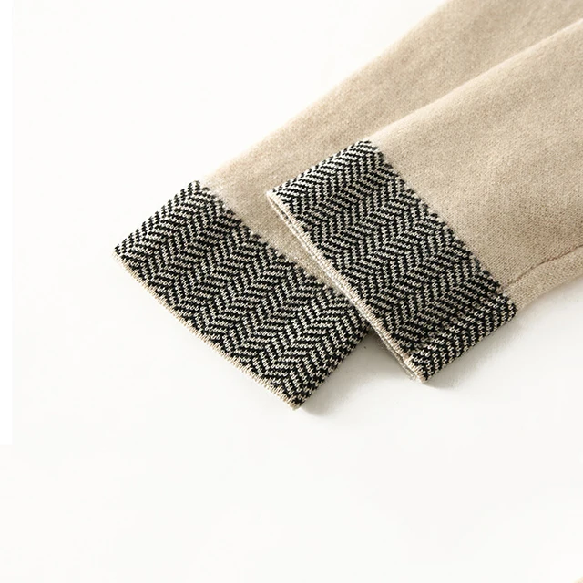 Women's Elegant V-neck Cashmere Dress Fashion Style Color Contrast Office Dress Casual Loose Long Cashmerte Wool Dress
