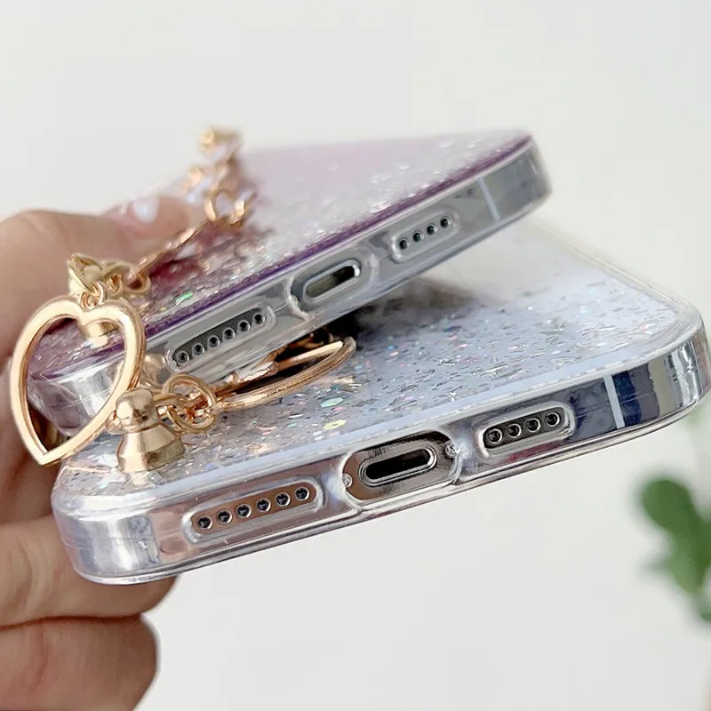 Quicksand Mobile Phone Case Gradient With Chain Mobile Phone Case Suitable for iPhone 16 15 14 13 12