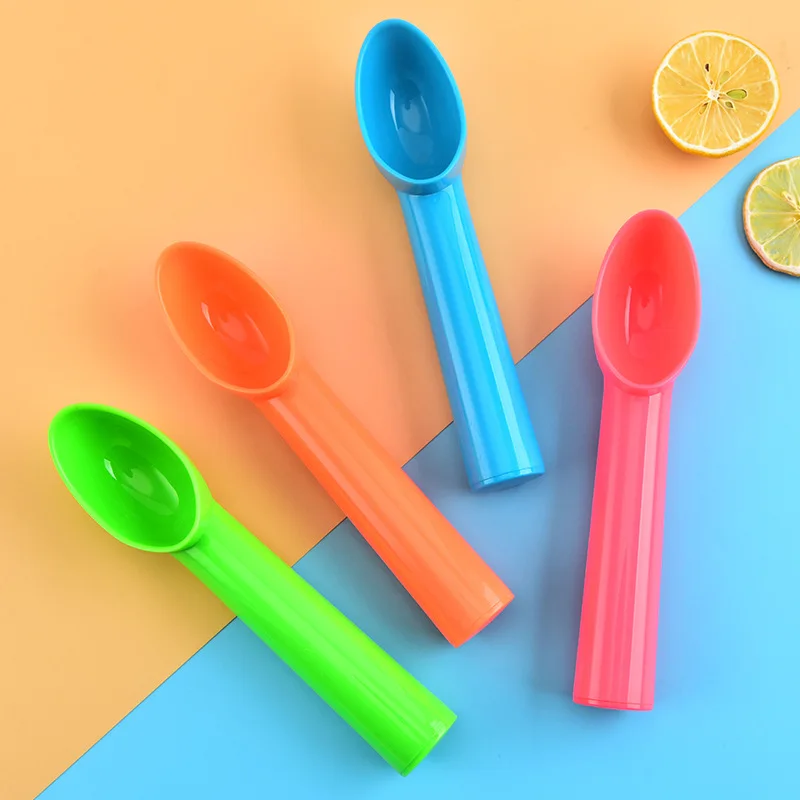 Set Di 4 Cucchiai Per Gelato In Plastica, Colorati (verde, Arancione, Blu, Rosa), 18,3 Cm, Antiaderenti Per Dessert E Yogurt Congelato - 3