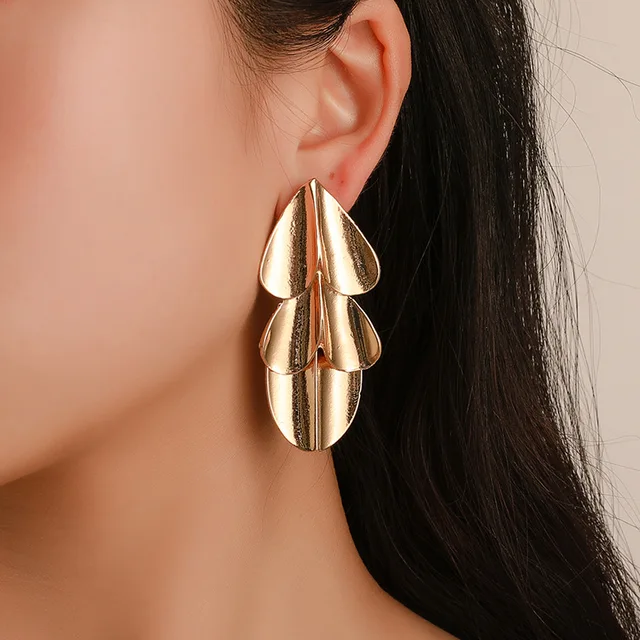 Pure Fashion Korean Style Drop Leaves Stainless Steel Gold Plated Jewelry Drop Copper Dangle Korean Leaf Earrings Women