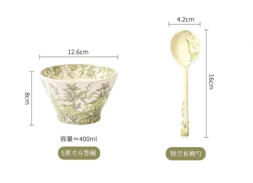 product happy lily of the valley light luxury home ins style tableware high bowl 5 inch ceramic rice noodle bowl-55