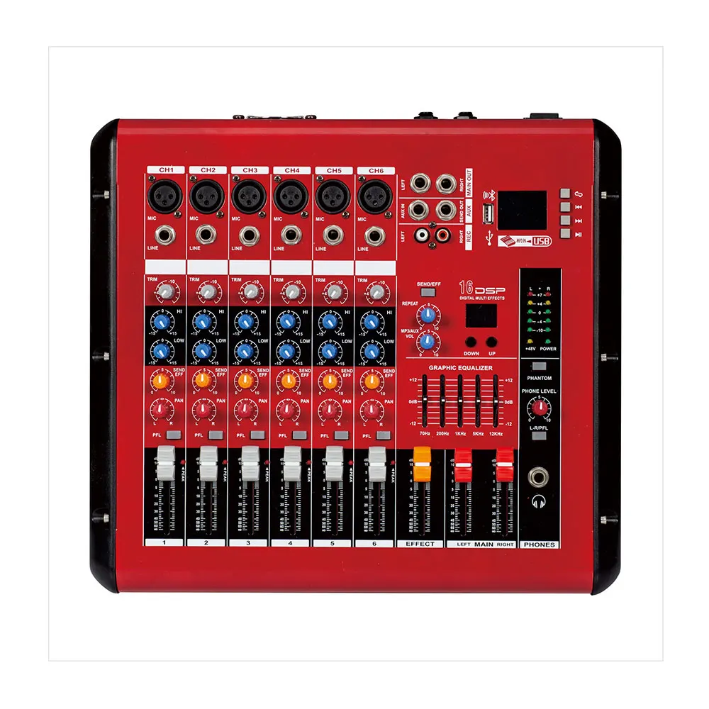 Good price high quality audio mixer 6 channel usb interface controller effect sound mixer dj power mixer amplifier