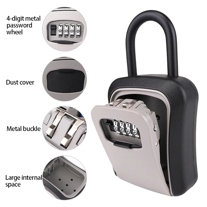 Portable Key Safe Lockable Storage Box with Padlocks Loop Hanged Combination Lock Box for Keys