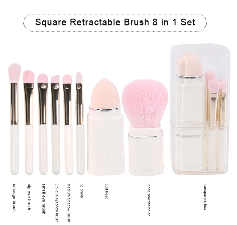 Powder Foundation Eyeshadow Blush Brush Mini Cute Makeup Brushes Set Travel Size Portable 8 in 1 Synthetic Hair Makeup Beauty