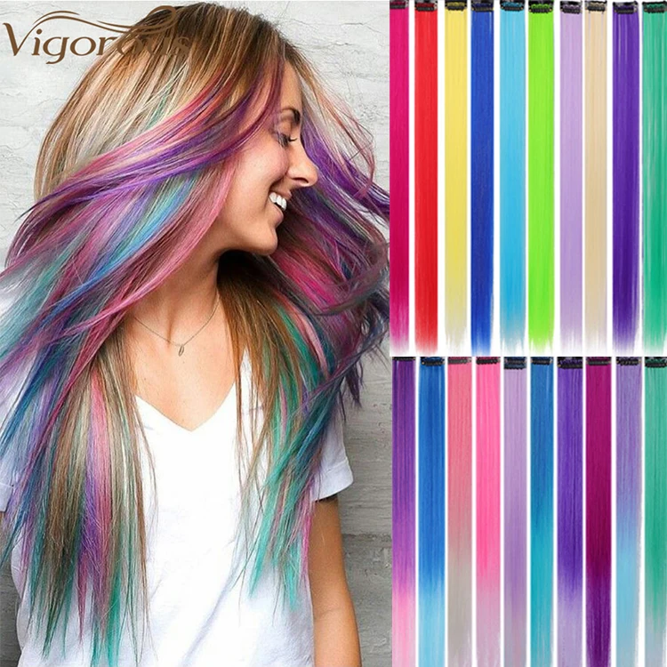 Vigorous Colored Highlight Synthetic Hair Extensions Clip In One Piece Color  Strips 20