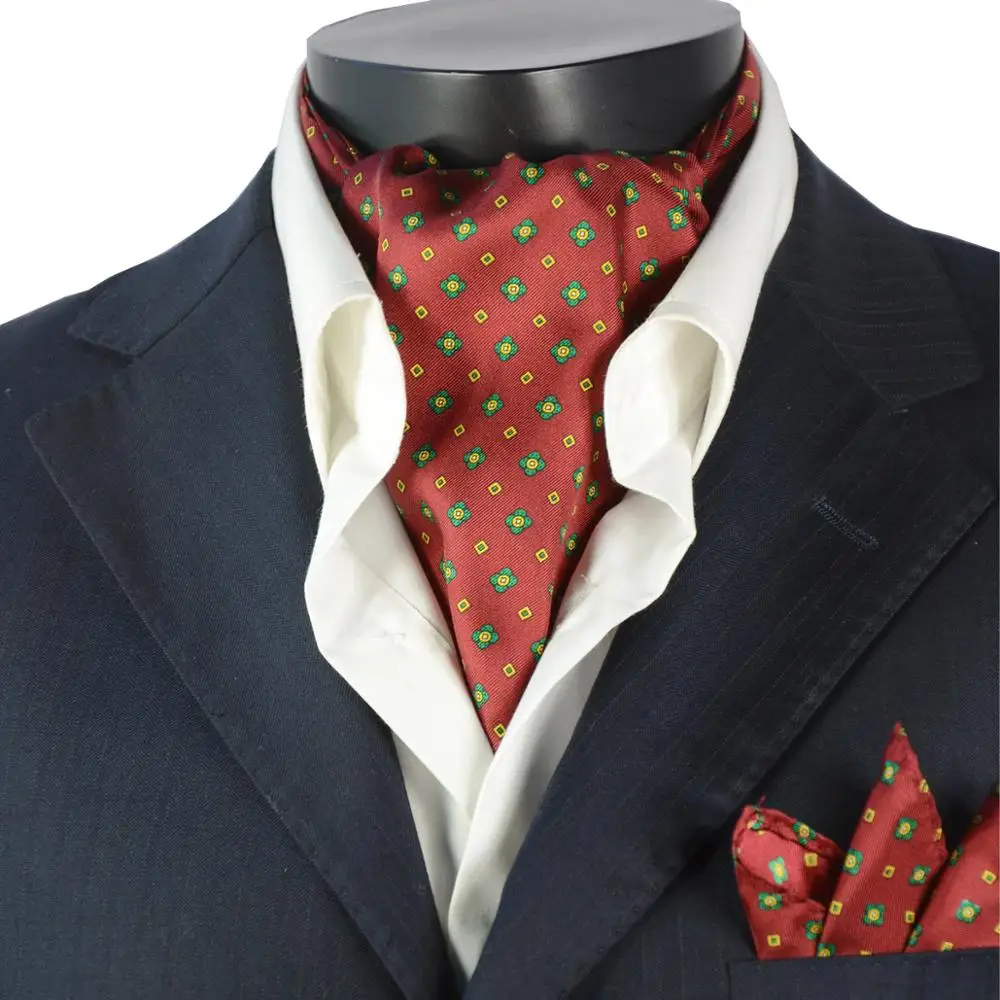 Cravatta Ascot Uomo In Seta Reversibile Verde E Rosso - Camellucci A226