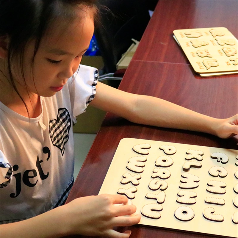 Laser Cut Custom Wooden Alphabet Puzzle Letter Jigsaw Tablebase  Early Educational DIY Toys  Wooden Letters Alphabet Craft