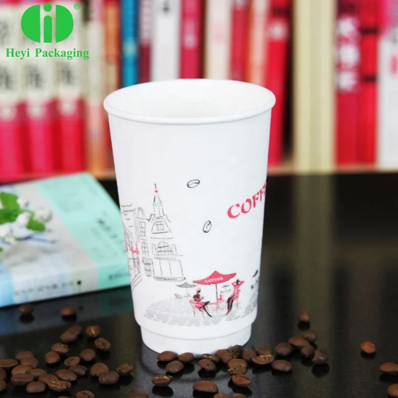 Disposable Foaming Paper Cup Coffee Milk Tea Cup Hot Drink Cup with Lid Thickened Flocking  8/12/16 oz