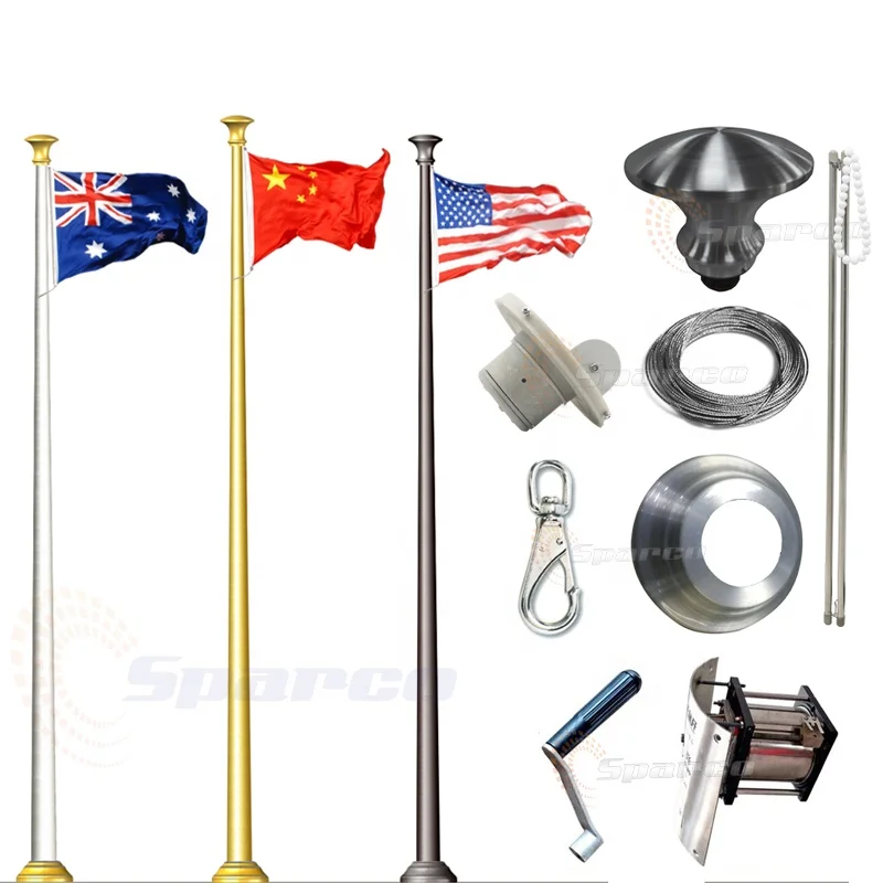 Sparco 6-100M Aluminum/Stainless Steel Flag Pole Outdoor Conical Stainless Steel Automatic Motorized Flag Pole Foundation Design