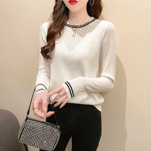 Global Hot Sales New Hollow Knit Shirt Solid Color Crew-neck Loose Shirt Knitted Pullover Sweater for Women