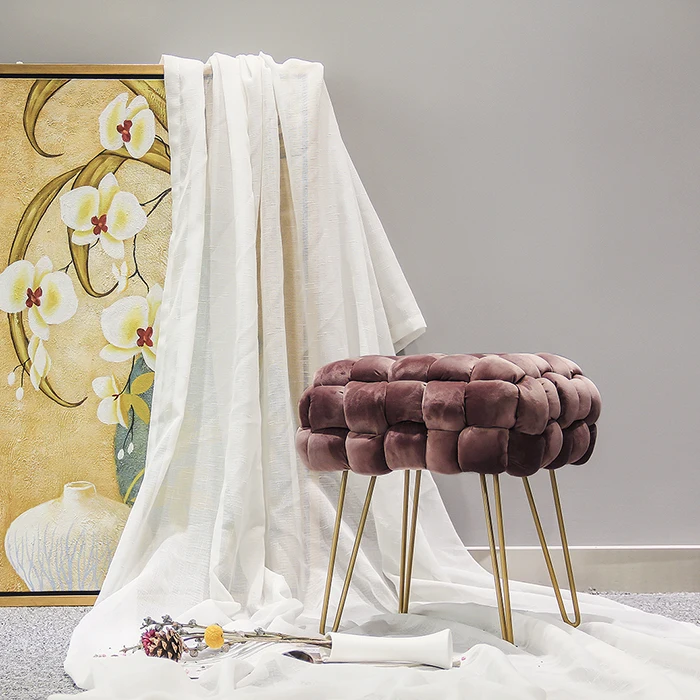 HStex 2021 Velvet Stool Tufted Soft Ottoman Round Stool Pouffe Ottoman Footstool Chair Foot Stool