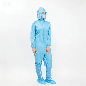 Hot Sale in USA 5MM Stripe/Grid Antistatic Polyester High Tenacity Work Coveralls White Blue Pink ESD Cleanroom/Lab Clothing