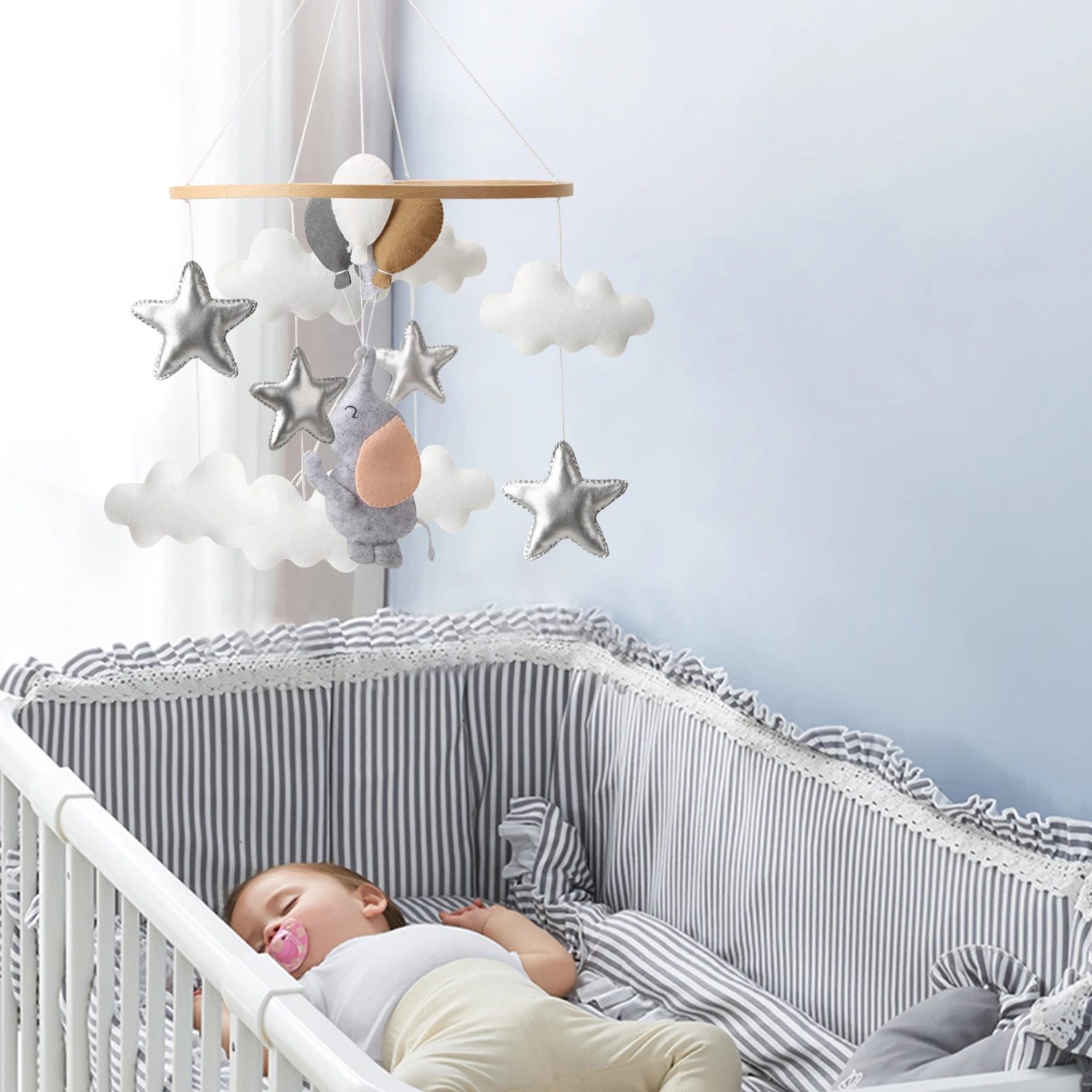 Elephant Baby Mobile Elephant with Balloons Nursery Decor Felt Crib Mobile Baby Shower Gift