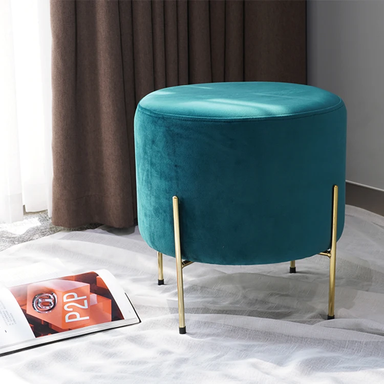 Wholesale High Quality Nordic Luxury Gold Fabric Ottoman Manufacturers Velvet Foot Stool Chair With Legs