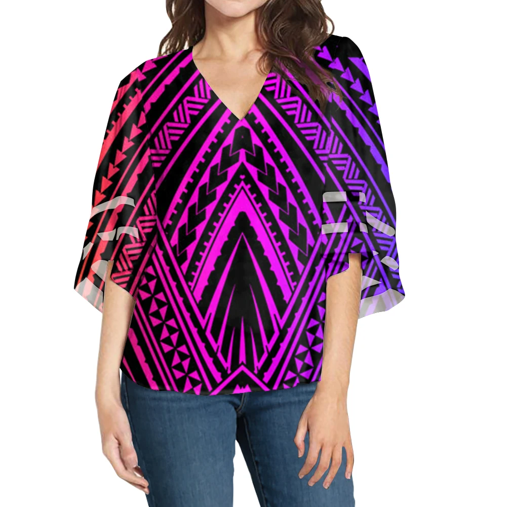 Ropa De Diseño Tribal Polinesiano Para Mujer,Blusa Femenina De Chifón Con  Cuello De Pico Y Manga Suelta,Color Púrpura - Buy Blusa Para Las Mujeres,V  Cuello Blusas,Camisa De Gasa De Product on Alibaba.com