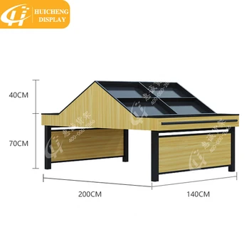 customized Supermarket wooden double sided Tilt-Top racks Produce display table for vegetables