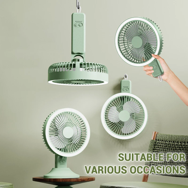 2025 3 In1 Desktop Table Fan Remote Control Rechargeable Ceiling Fan Mini Ventilador with LED Light Hanging Handheld Fan