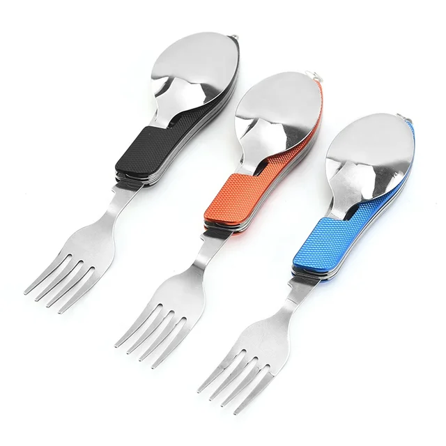 Hot selling outdoor camping tableware set 3 in 1 Folding portable stainless steel tableware set Knives, spoons, forks wholesale
