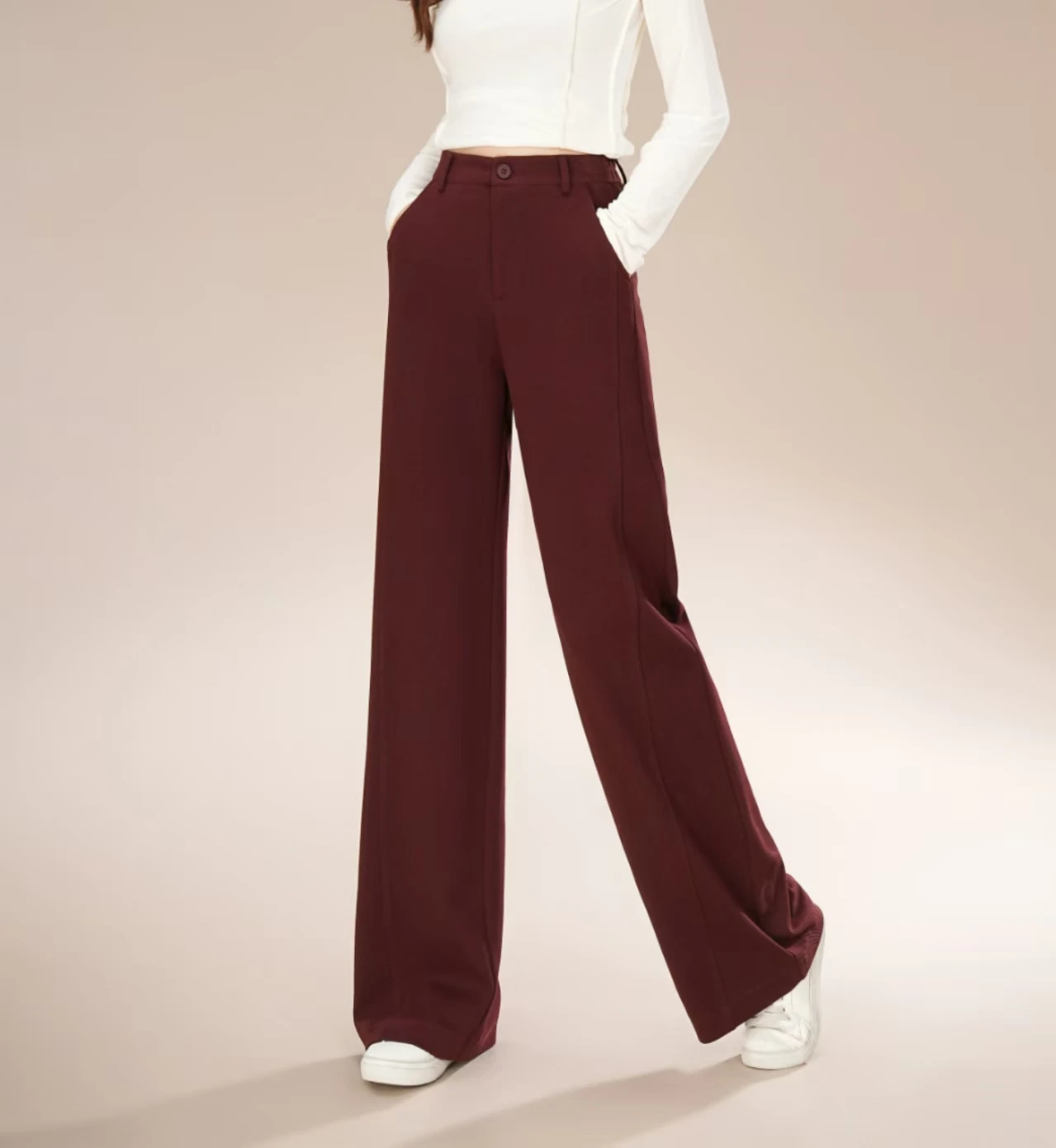 2025 Women's Elegant Slim Trousers Comfortable Casual Long Pants Elastic Pocket Work Formal Fleece Fabric Featuring Logo