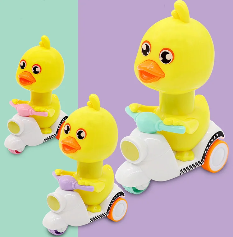 
 Мультяшные животные мотоцикл игрушки дети пресс желтая утка Пластиковый мотоцикл  