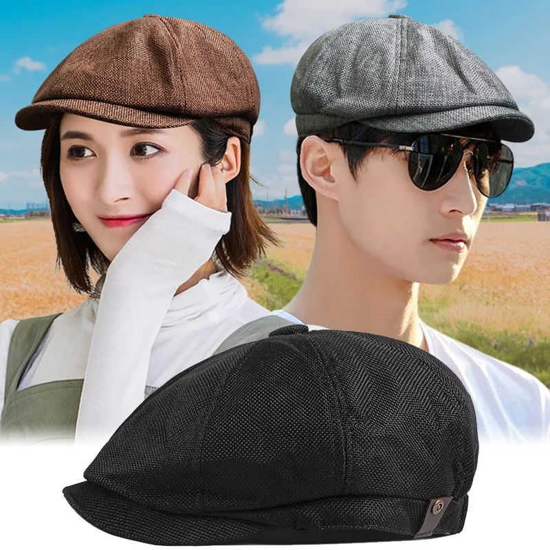 Factory Custom High Quality Linen Fabric Flat Cap Newsboy Hats Men and Women Newsboy Caps Baker Boy Ivy Hats
