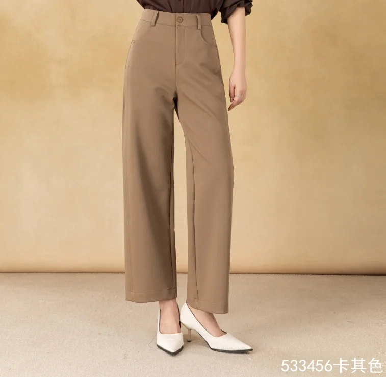New Women's Loose Straight-Cut Wide-Leg Pants Zipper Fly Casual Anti-Wrinkle Long Clothing Trousers for Winter