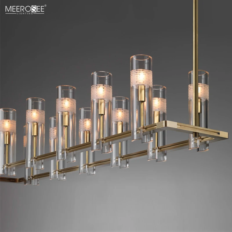 MEEROSEE Rectangular Chandelieron With Column for Dining Room Light Fixture Restaurant Bar Home Decor Light MD86804