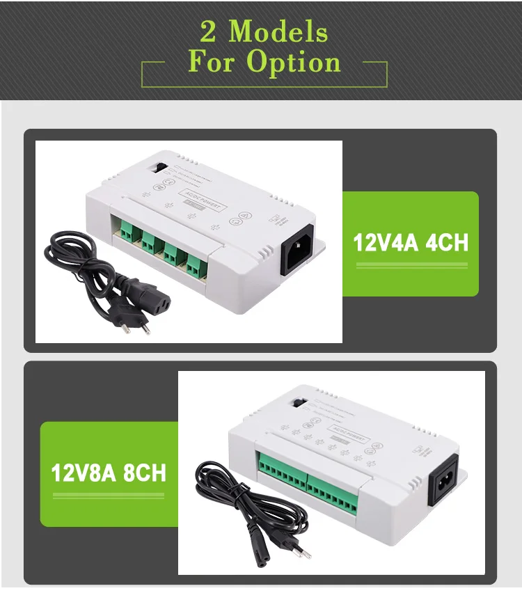 110v/220v Ac To Dc Cctv Power Supply Box 12v 2a 4a 8a 1ch 4ch 8ch