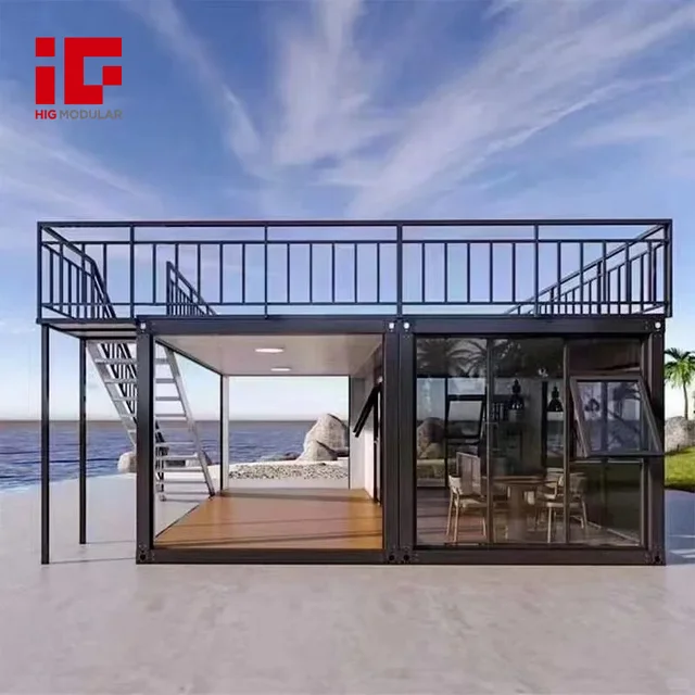 Low Cost Flat Pack Container House Portable Cabin With Terrace Prefab With RoofTop Deck Cafe Mini Restaurant Coffee Pop-Up Shop