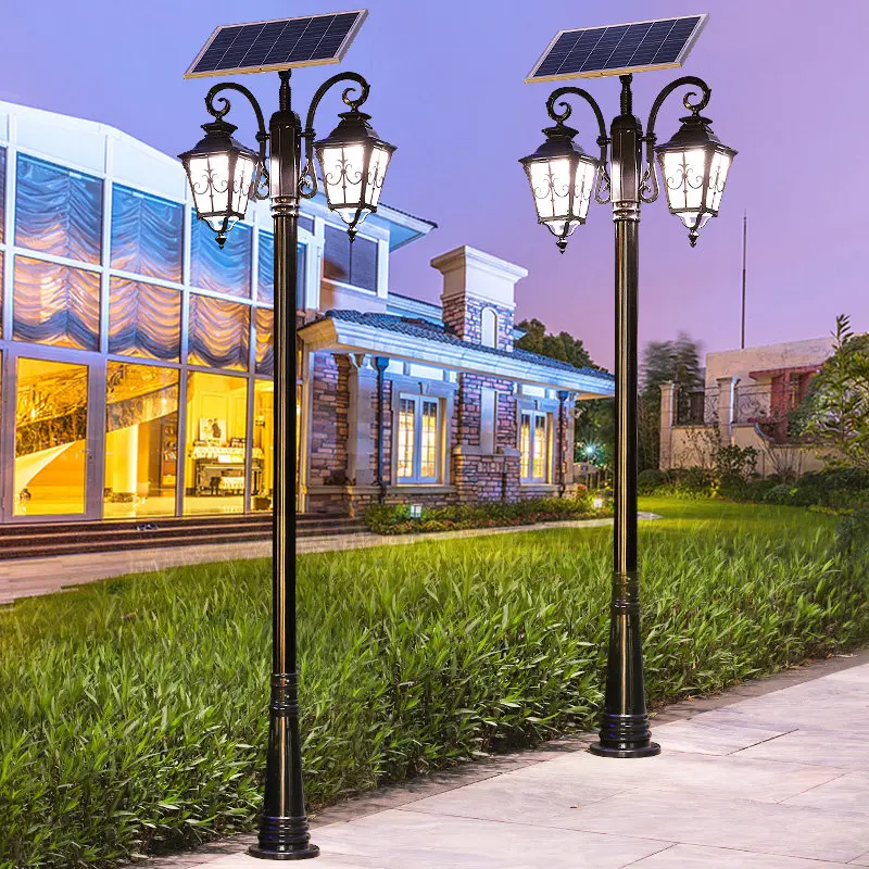 Solar Street Light High-Pole Dual-Head LED High-Power European-Style Outdoor Light for Courtyard Villa Garden Landscape IP54