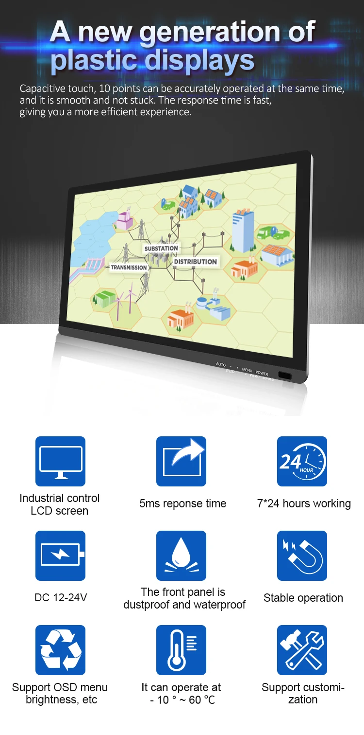IP65 Industrial Display 21.5 Inch Black Waterproof LED Wall Mount TFT Touchscreen/New Industrial Grade LCD Monitor