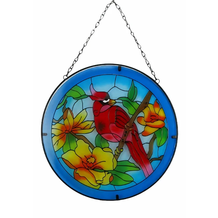 Stained Glass Suncatcher with Hummingbird and Flower Design