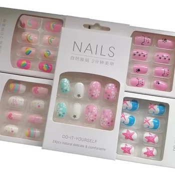 24 pcs/set Pink Cute Cute Wearable Nails Removable Kids Fake Nails handmade press on nails