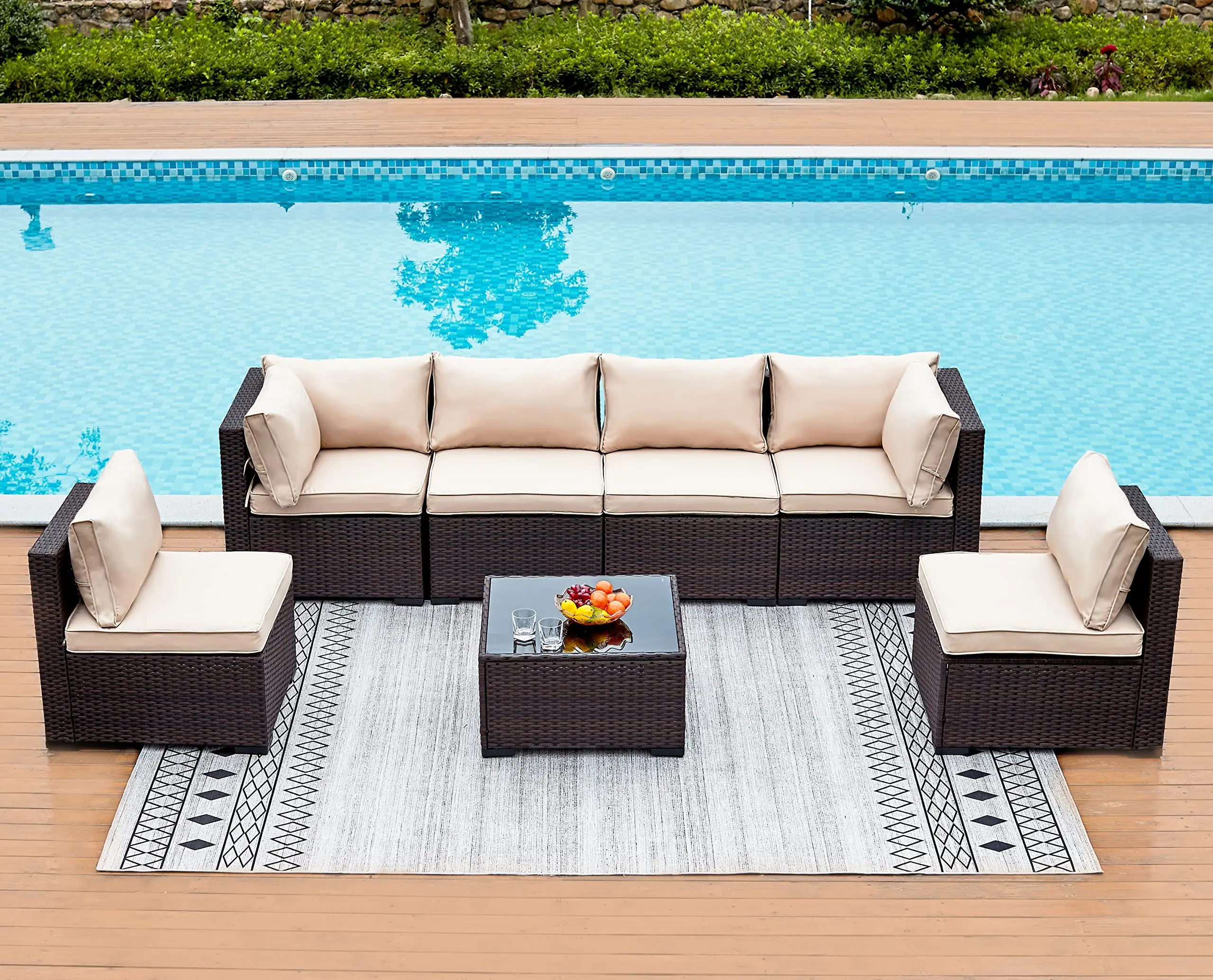 Outdoor Modern Patio Rattan Sofas Sets 7 Piece Garden Rattan Sofa Free