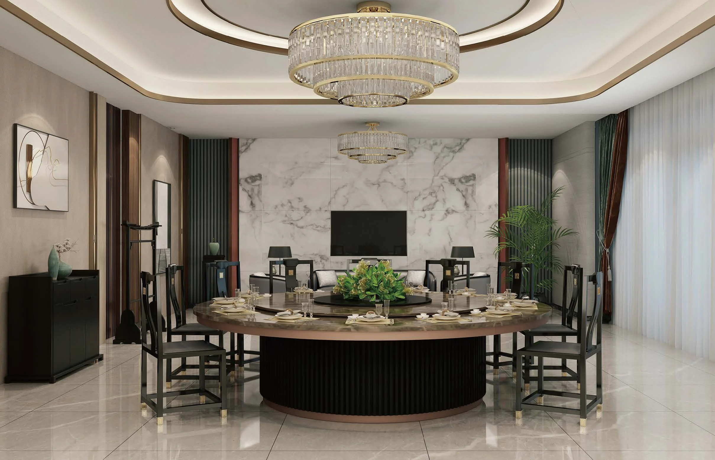 Customized Round Electric Rotation Dining Table Fish Belly White