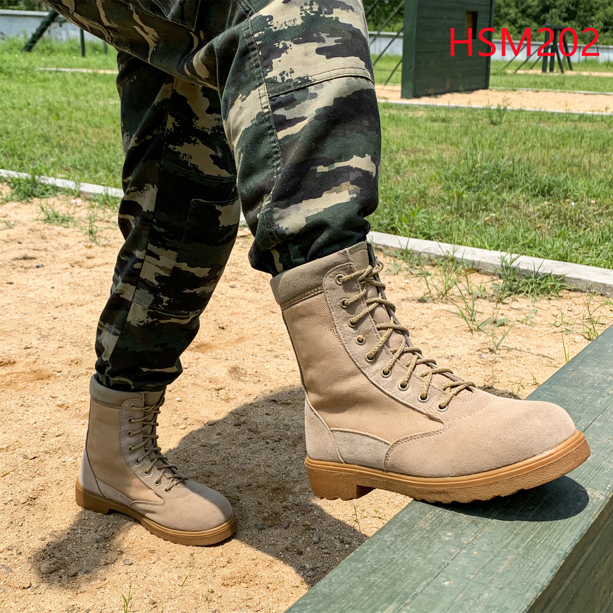 HY,factory Supply Natural Suede Leather 8 Inch Combat Boots Tactical Training Shockproof Sole Desert Boots with Side Zip HSM202