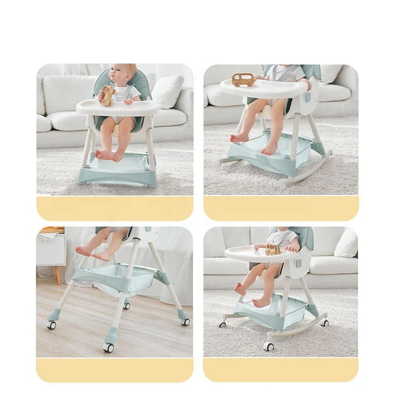 Factory Rocking Chair Feeding Seat with Wheels Baby Plastic Foldable Baby Feeding Chair 3 in 1 Children High Baby Feeding Chair