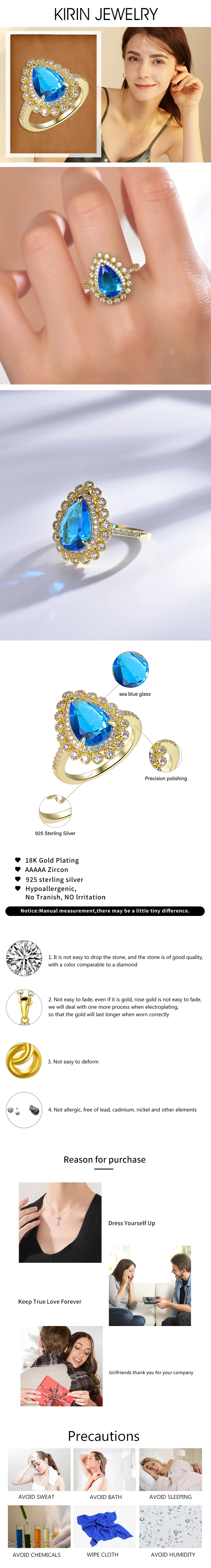 luxury Womens aquamarine ring heart diamond 14k gold aquamarine ring for Women aquamarine stone ring