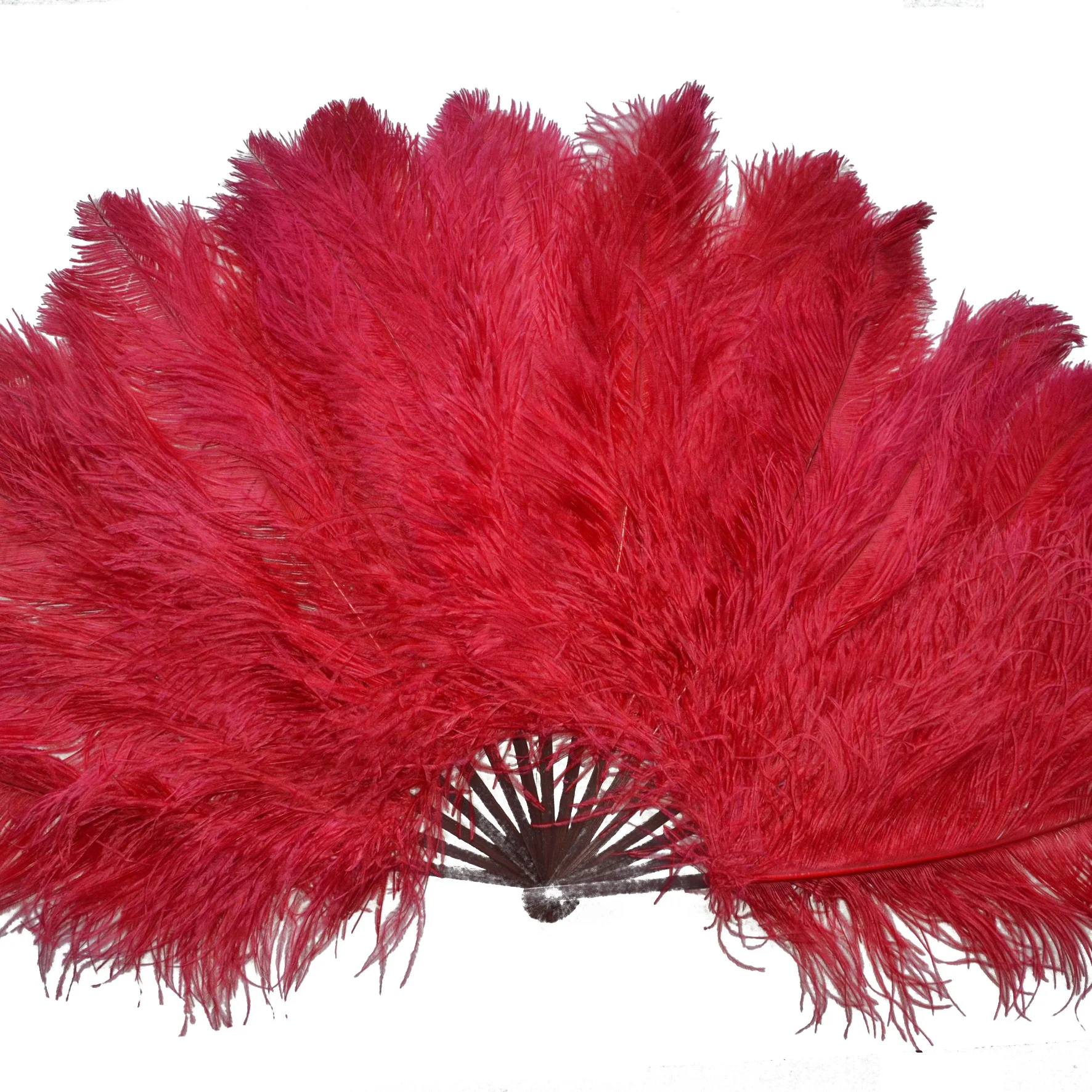 Large Red Ostrich Feather Held Hand Fan for Women Costume Tea Party Holiday Supply Belly Dance Bridal Wedding Decor  Accessory