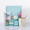 Mint green set ceramic cup wooden lid