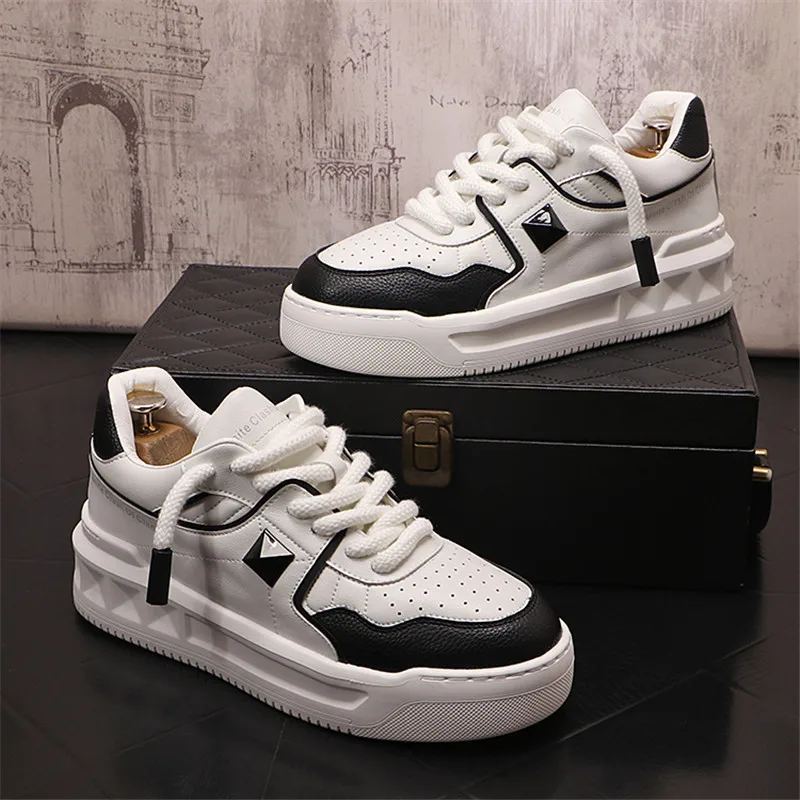 Italy High Quality All white Men's Leather Casual Shoes Increase Simple Pure Black Sneakers Breathable Sneakers luxury shoes