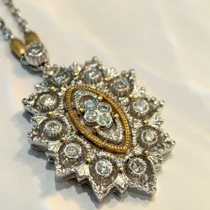 18K Two-Tone Gold Vintage Water Drop Diamond Pendant Necklace IGI/GIA Certified 0.552-Carat Lab-Grown Engagement Wedding Party