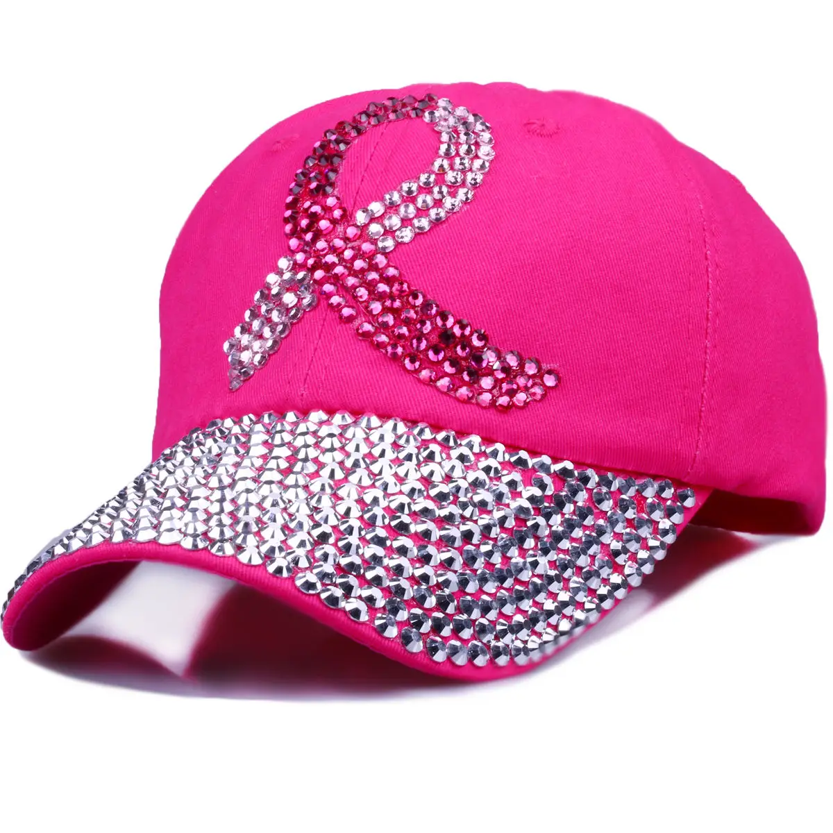Rivet Hat Crystal Baseball Cap for Women's Breast Cancer Awareness