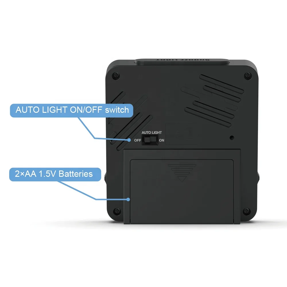 Digital Alarm Clock with Radio-Controlled Time Automatic Backlight Setting Double Alarm and Snooze Function