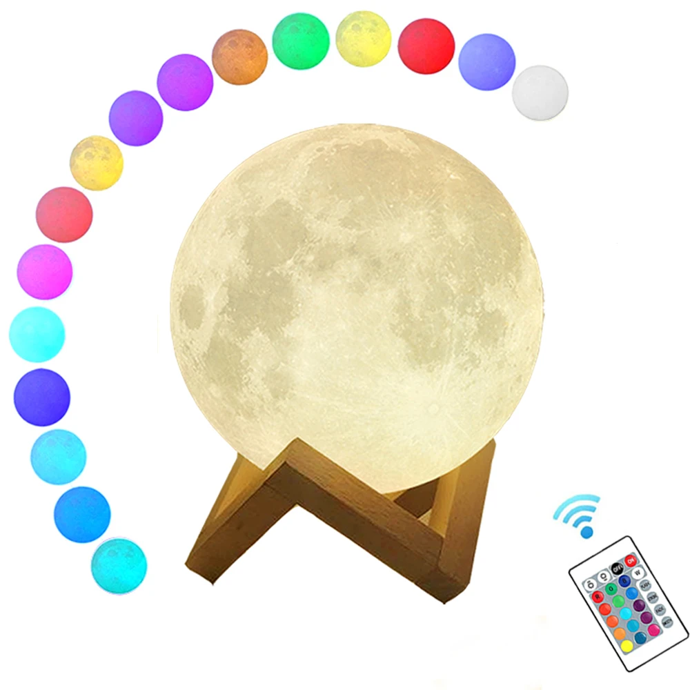 8cmholiday Gift Touch Control 16 Colors Changing 3d Printing Led Bedside Night Light Moon Planet